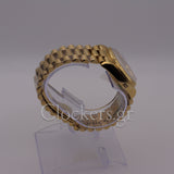 GOLD DAY DATE 36MM WATCH FLUTED BEZEL DIAMOND PAVED RAINBOW SAPPHIRE DIAL